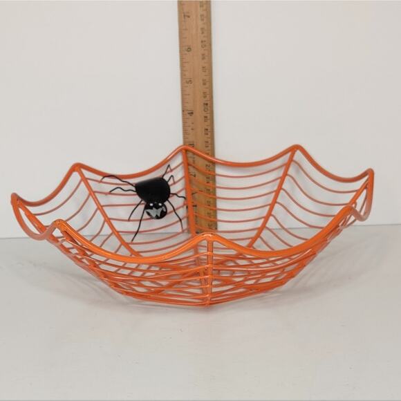 Orange Metal Spiderweb Halloween Candy Bowl Dish - Picture 5 of 12